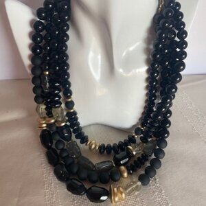 Chicos Black and Gold-Tone Multi-Strand Necklace NWT